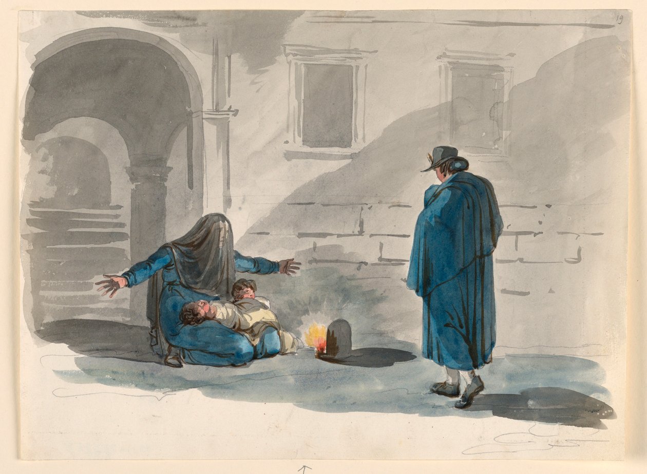 Rajz, Egy nincstelen nő Rómában, 1807-08 alkotó: Bartolomeo Pinelli