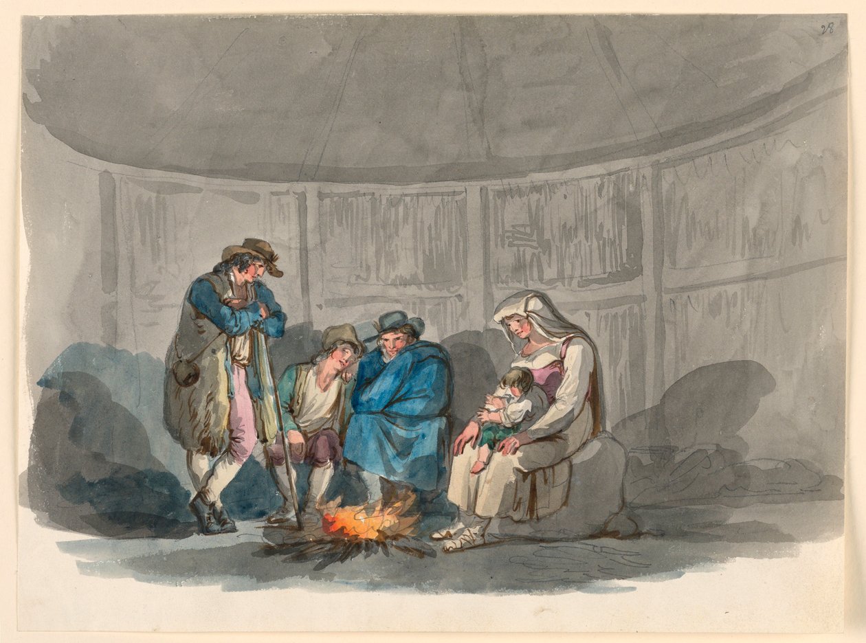 Rajz, Pásztorcsalád éjszaka, 1807-08 alkotó: Bartolomeo Pinelli