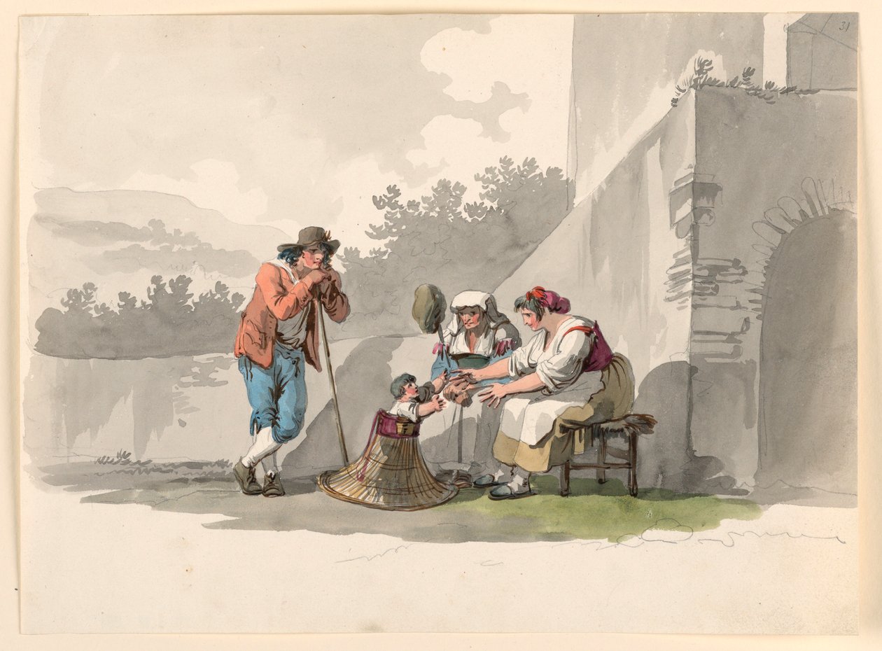 Rajz, Egy parasztcsalád a Campagnában, 1807-08 alkotó: Bartolomeo Pinelli