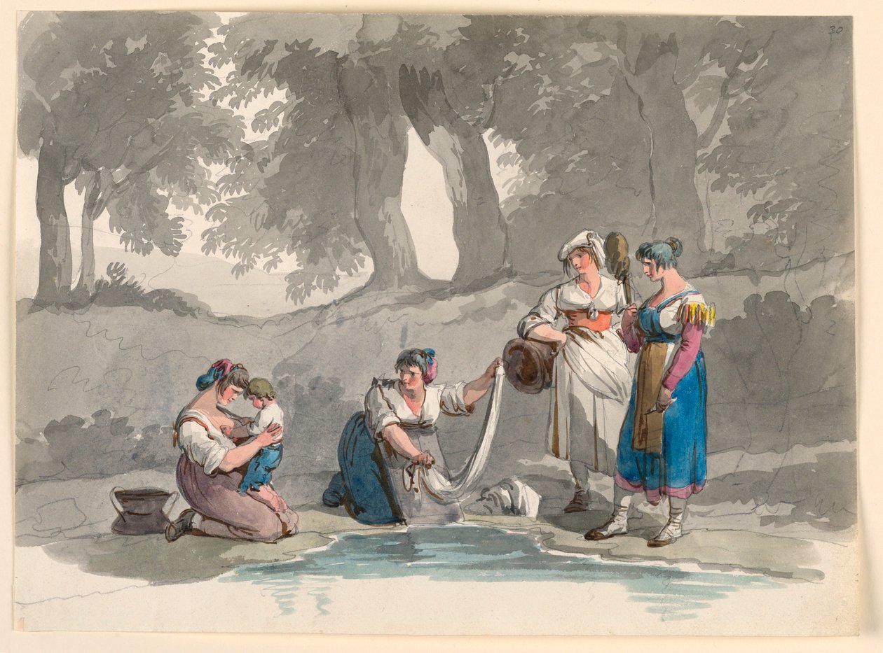 Rajz, Egy pataknál a Róma melletti hegyekben, 1807-08 alkotó: Bartolomeo Pinelli