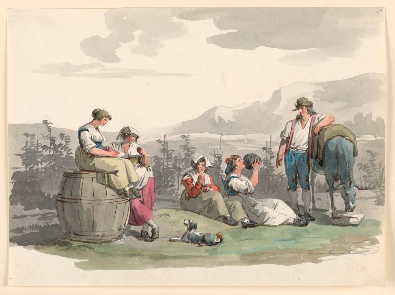 Rajz, pihenés a szüret alatt, 1807-08 alkotó: Bartolomeo Pinelli