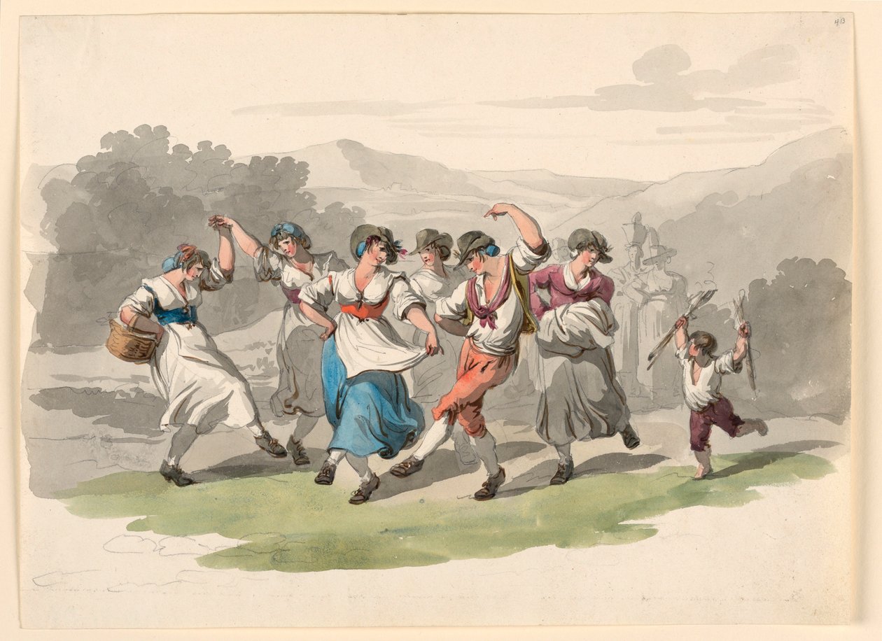 Rajz, Visszatérés a szüretről, 1807-08 alkotó: Bartolomeo Pinelli