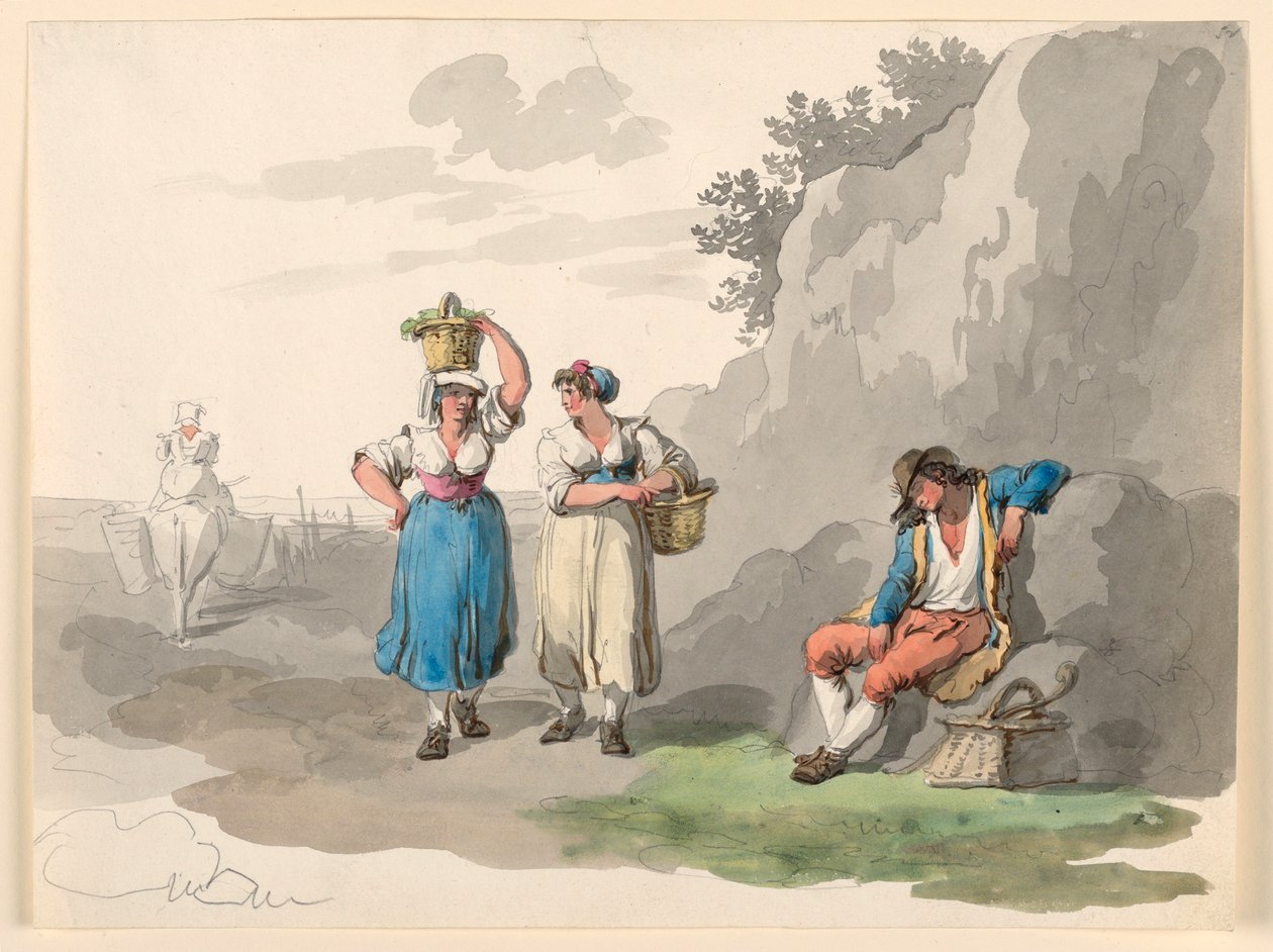 Rajz, Visszatérés a szüretről, 1807-08 alkotó: Bartolomeo Pinelli