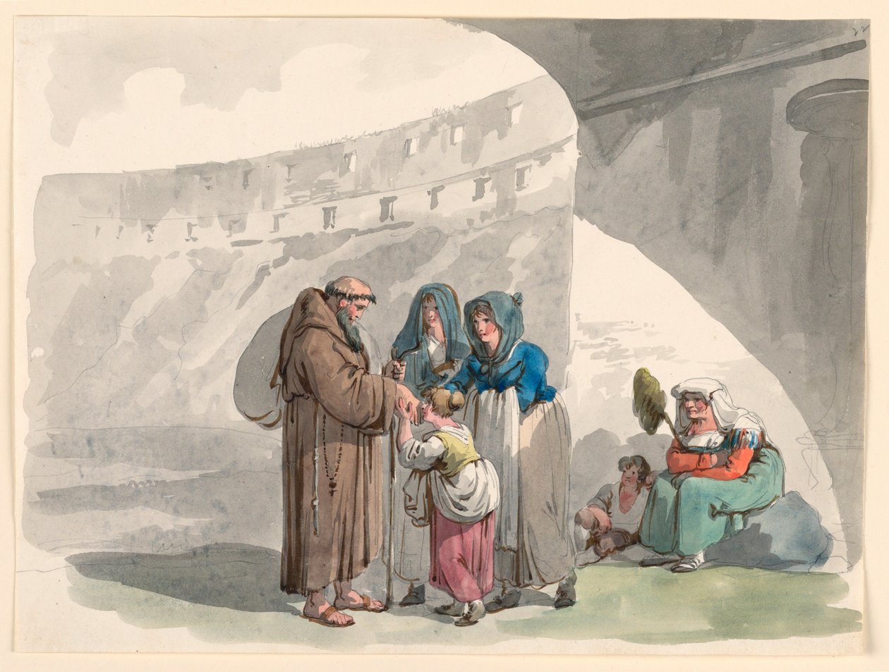 Rajz, Egy remete üdvözlése, 1807-08 alkotó: Bartolomeo Pinelli