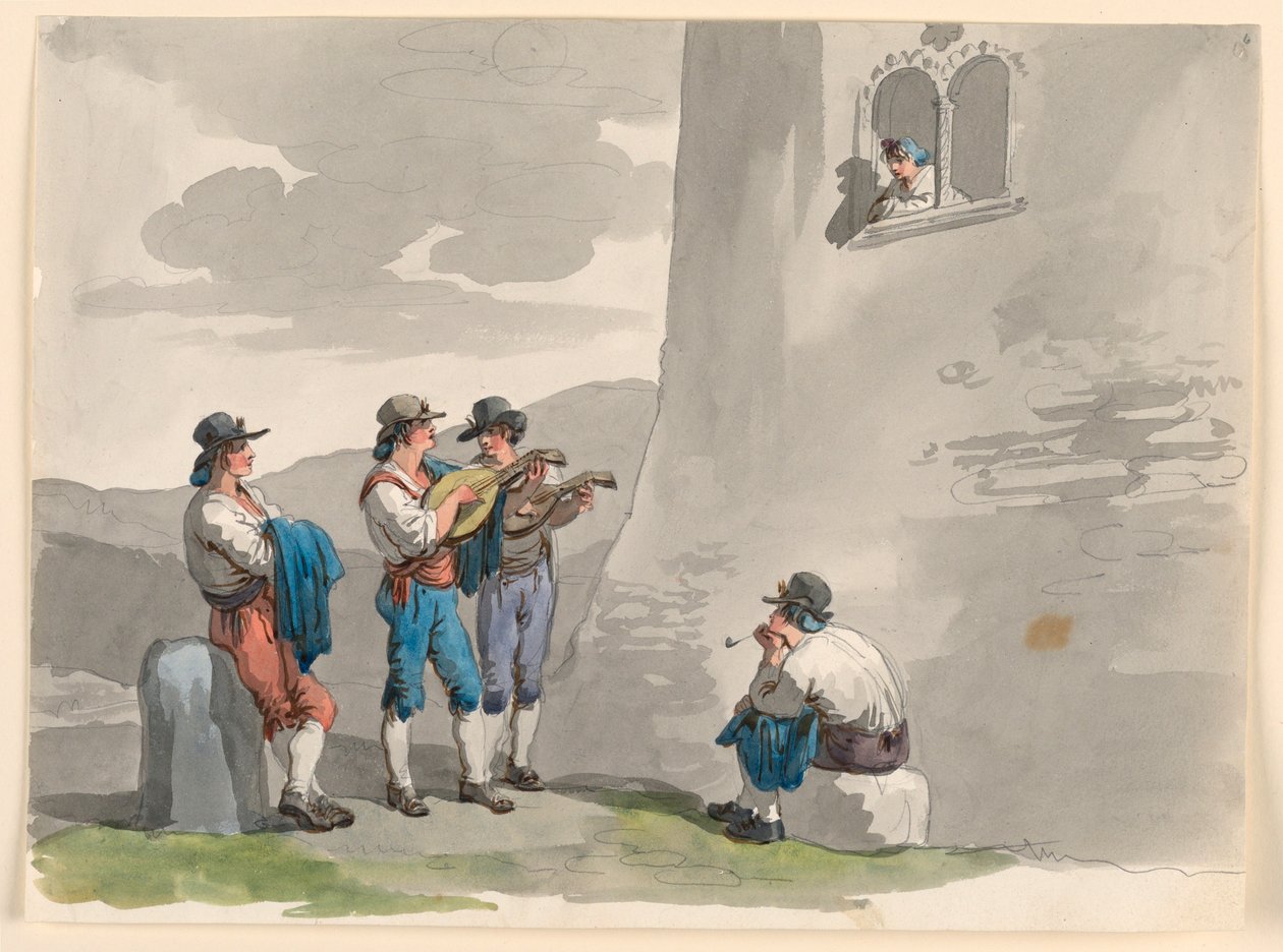 Rajz, A szerenád, 1807-08 alkotó: Bartolomeo Pinelli