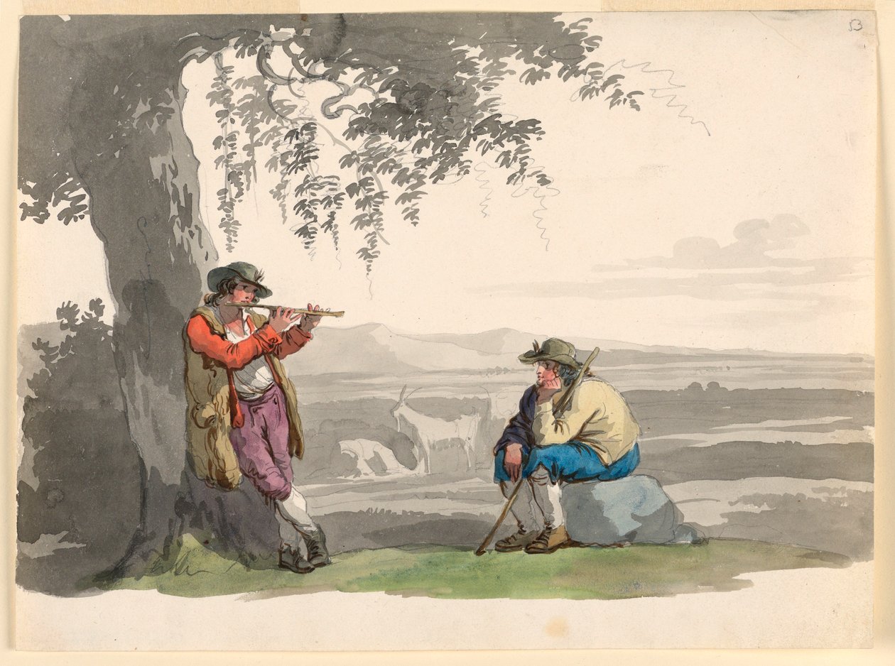 Rajz, Két pásztor a Campagnán, 1807-08 alkotó: Bartolomeo Pinelli