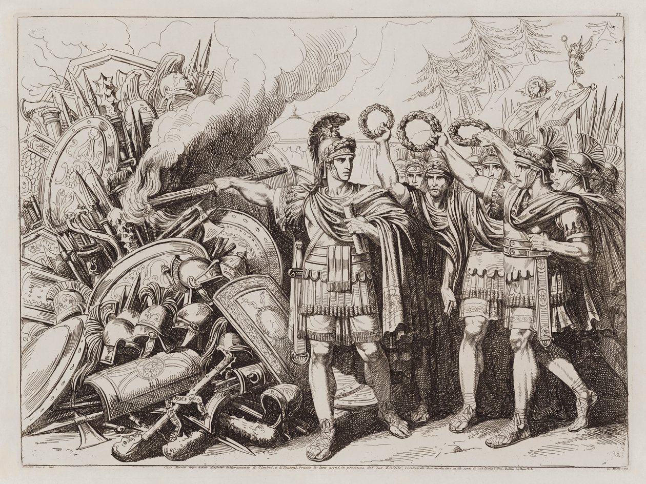 Gaius Marius felgyújtja a cimbri és a teutonok fegyvereit. alkotó: Bartolomeo Pinelli