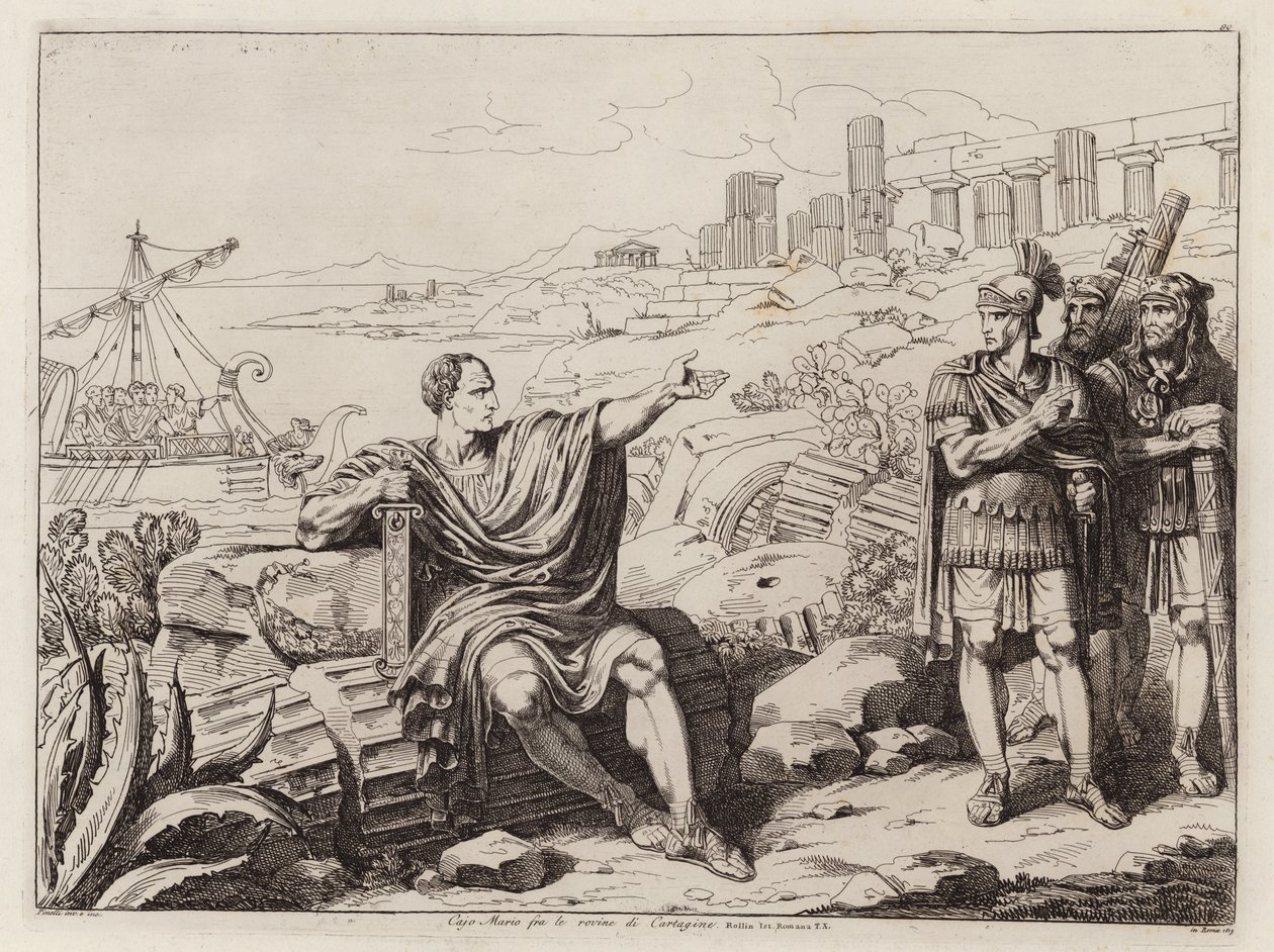 Gaius Marius ül Karthágó romjai között (metszet) alkotó: Bartolomeo Pinelli