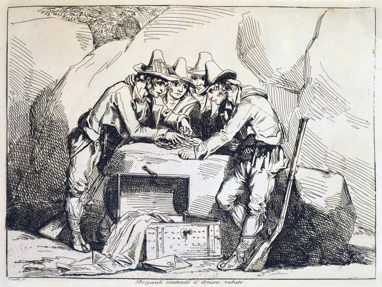 Banditák csoportja, Bartolomeo Pinelli (1781-1835), metszet alkotó: Bartolomeo Pinelli