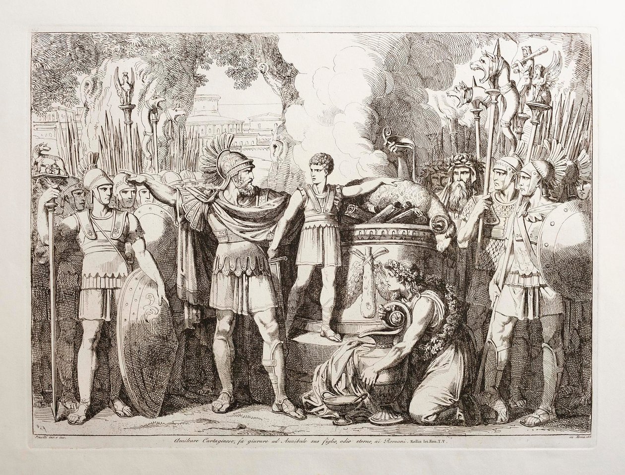 Hamilcar Barca arra kényszeríti fiát, Hannibált, hogy örök gyűlöletet esküdjön a rómaiak iránt alkotó: Bartolomeo Pinelli