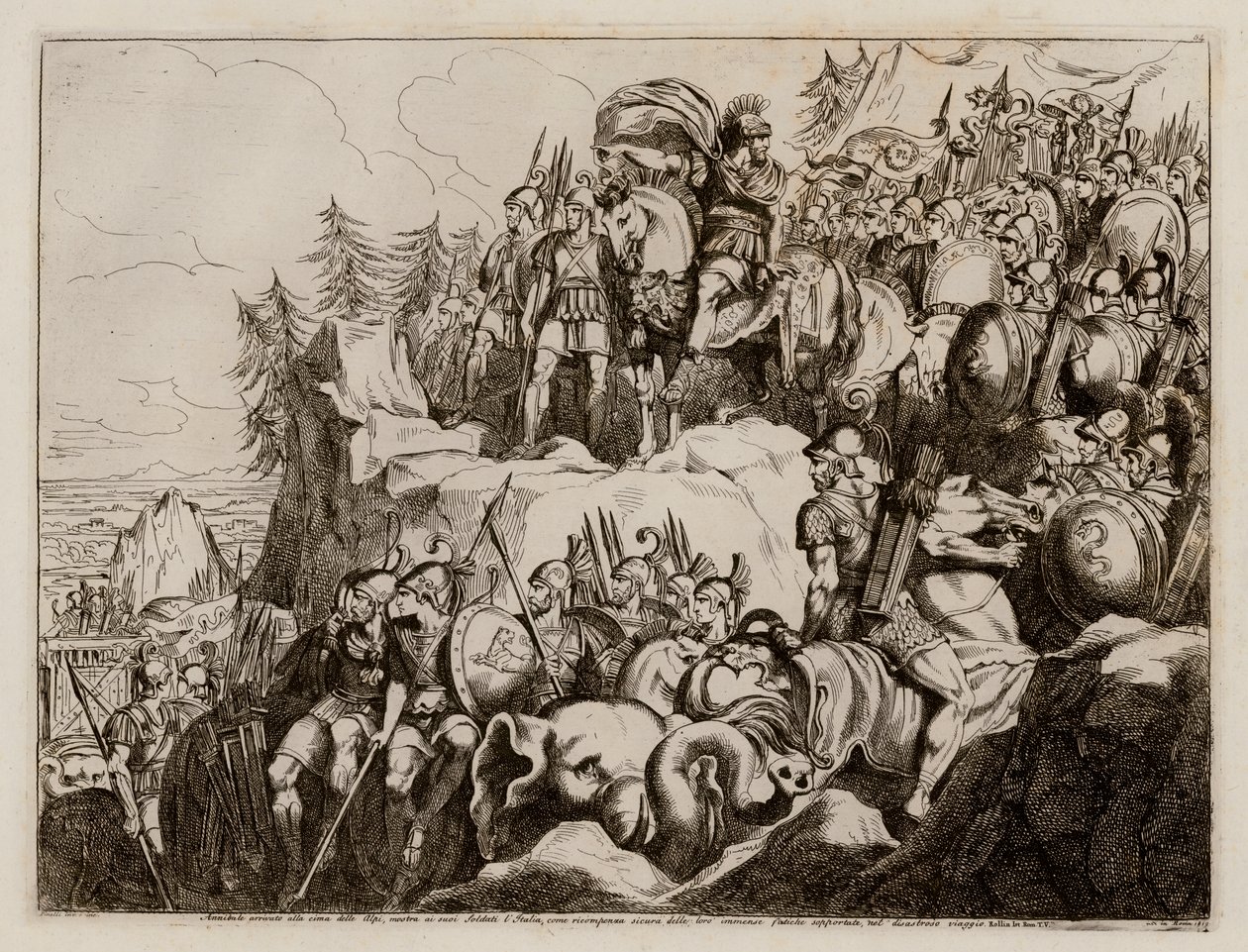 Hannibál átkel az Alpokon Itáliába, Kr. e. 218 (metszet) alkotó: Bartolomeo Pinelli