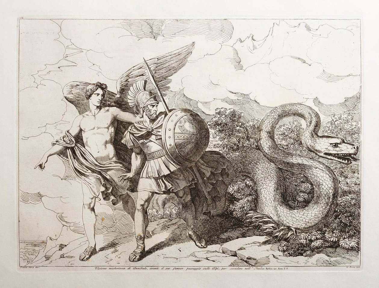 Hannibal rejtélyes látomása, mielőtt híres átkelését az Alpokon keresztül Olaszországba indította volna alkotó: Bartolomeo Pinelli
