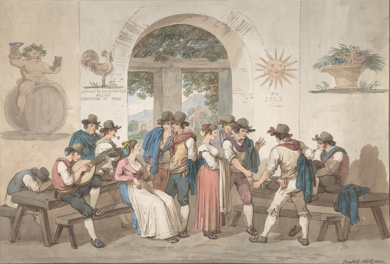 Egy római fogadó belseje, 1817., 1817. alkotó: Bartolomeo Pinelli