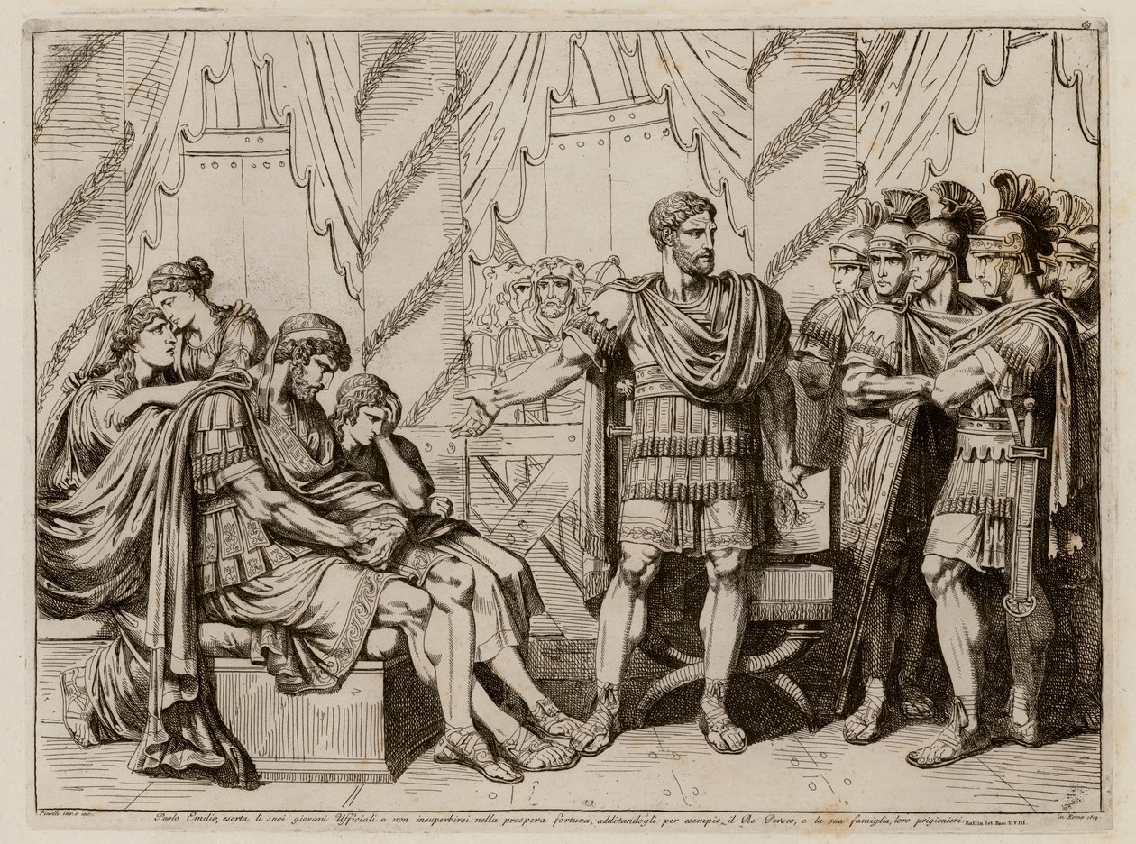 Lucius Aemilius Paullus Macedonicus a legyőzött Perseus makedón királyra mutatva alkotó: Bartolomeo Pinelli
