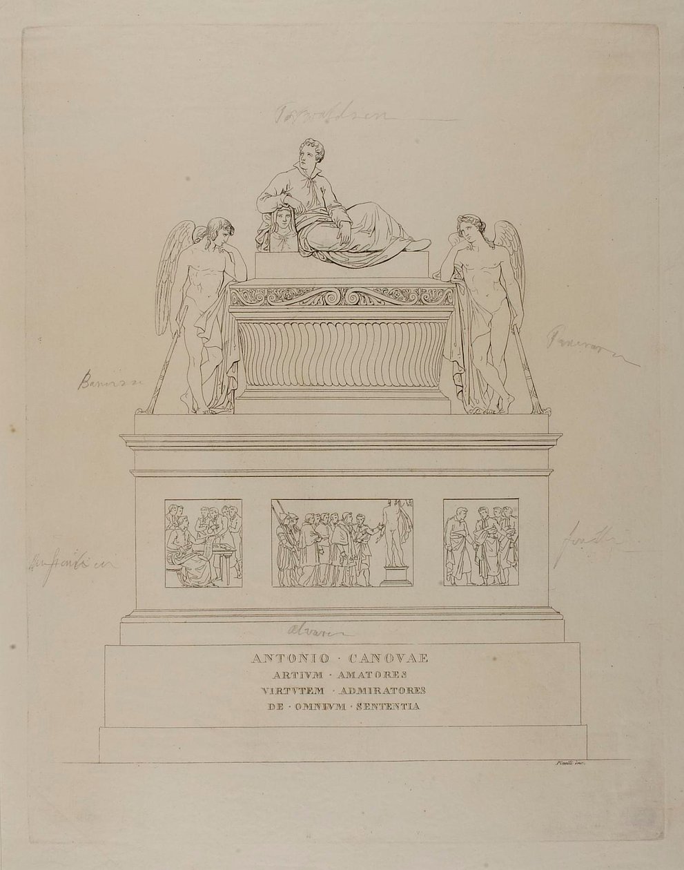 Antonio Canova emlékműve, vázlat alkotó: Bartolomeo Pinelli