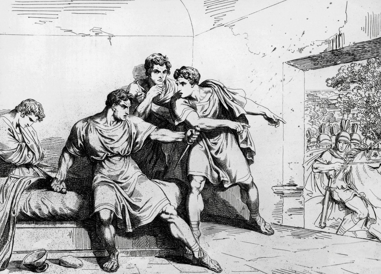 Néró halála, A császárok története, Ottaviótól kezdve, Bartolomeo Pinelli (1781-1835) metszete, Róma alkotó: Bartolomeo Pinelli