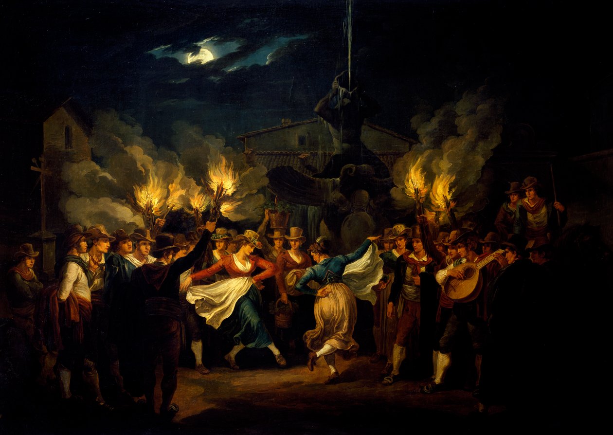 Éjszakai tánc a Piazza Barberini téren aratás után, Bartolomeo Pinelli (1781-1835), Olaszország alkotó: Bartolomeo Pinelli