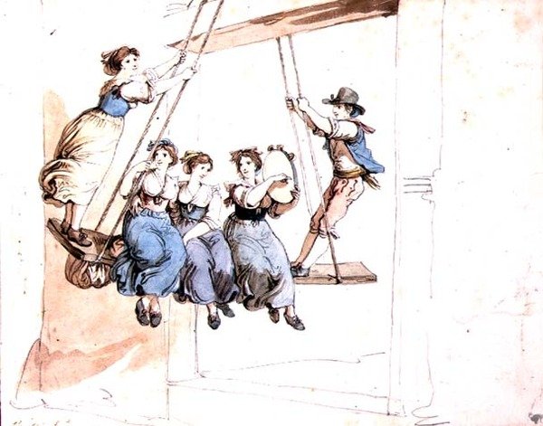 On the Swing (akvarell, ceruza, papír) alkotó: Bartolomeo Pinelli