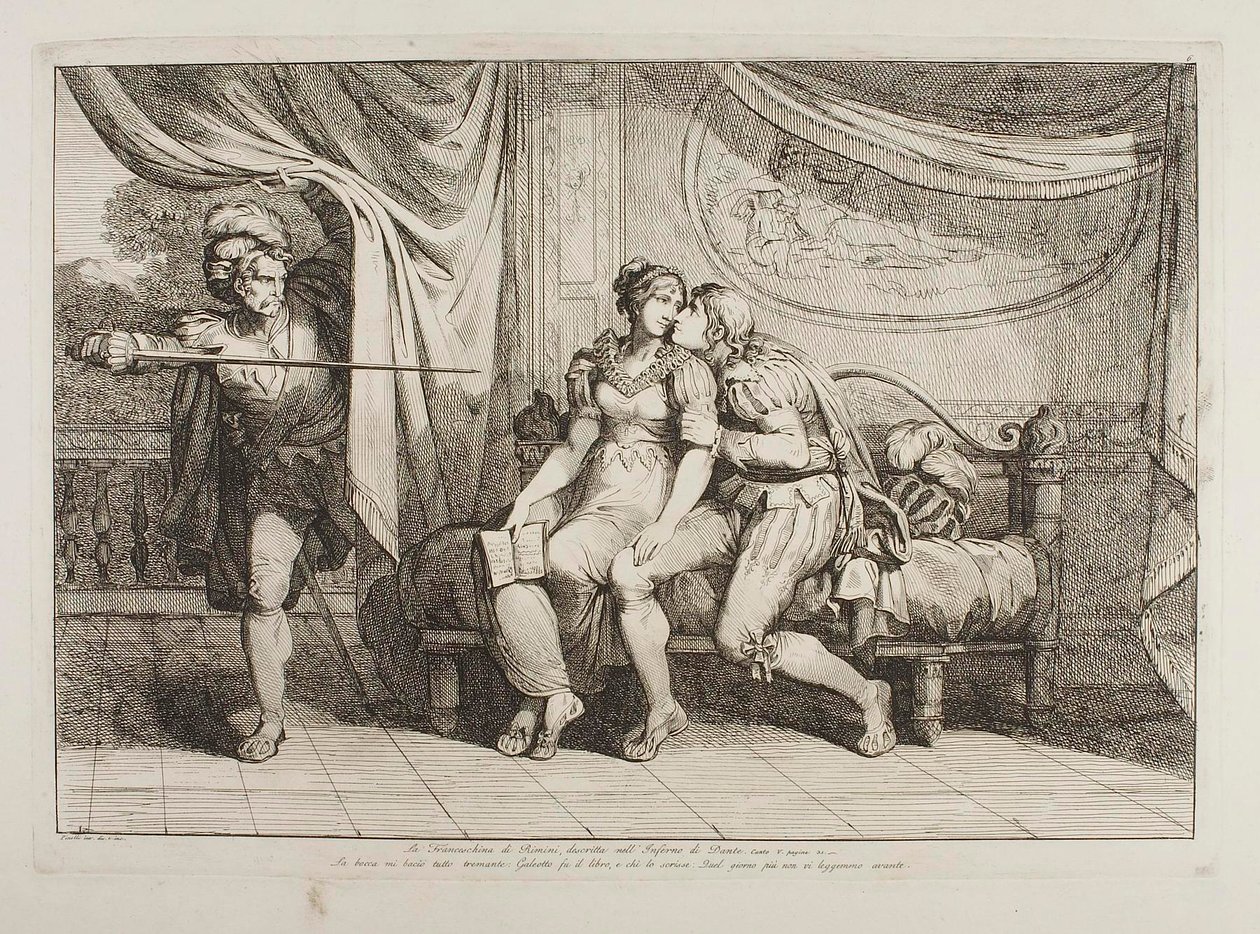 Paolo da Malatesta és Francesca da Rimini, akiket Gianciotto Malatesta lep meg alkotó: Bartolomeo Pinelli