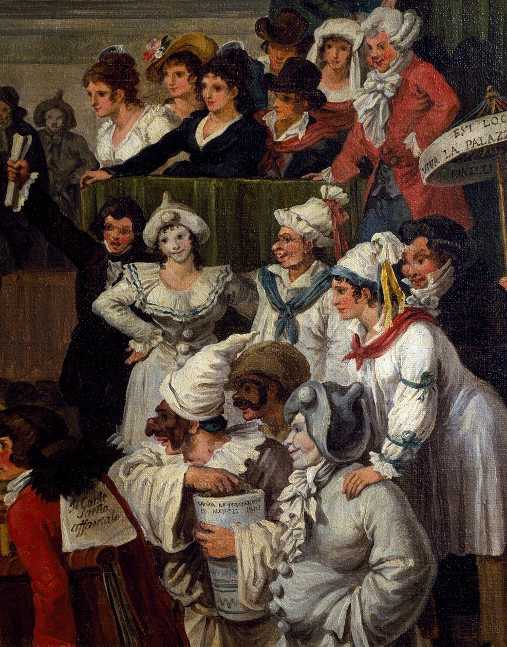 Pulcinella más karneváli karakterrel, részlet a római berber lóversenyből a karnevál idején alkotó: Bartolomeo Pinelli