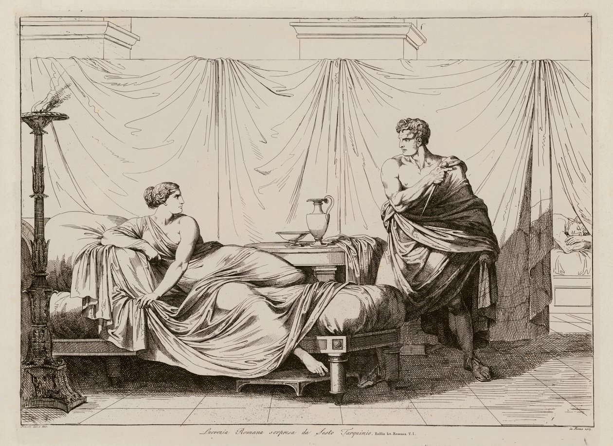 Lucretia megerőszakolása Sextus Tarquinius által (metszet) alkotó: Bartolomeo Pinelli