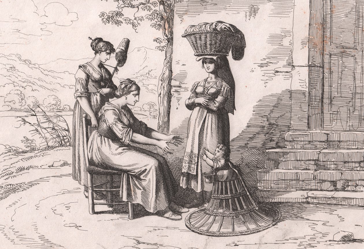 Római nők népviseletben, Bartolomeo Pinelli rézkarca (Róma alkotó: Bartolomeo Pinelli