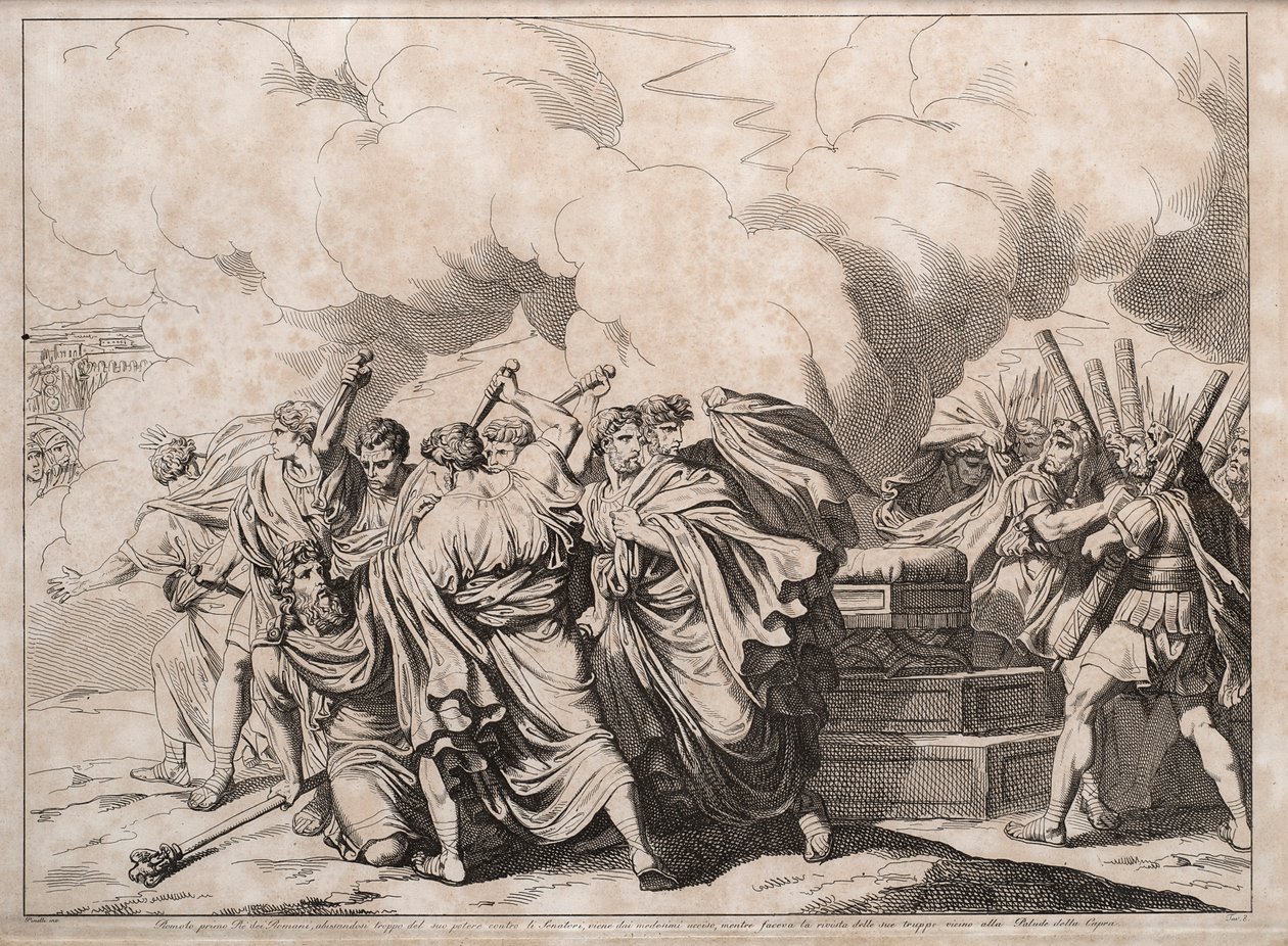 Romulust meggyilkolták a szenátorok, 1818. alkotó: Bartolomeo Pinelli