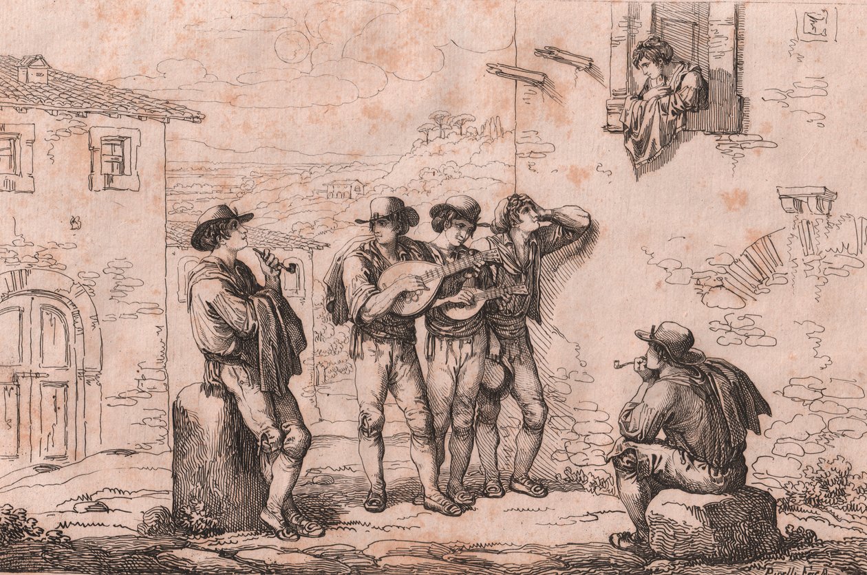 Szerenád Rómában, Bartolomeo Pinelli rézkarca (Róma alkotó: Bartolomeo Pinelli