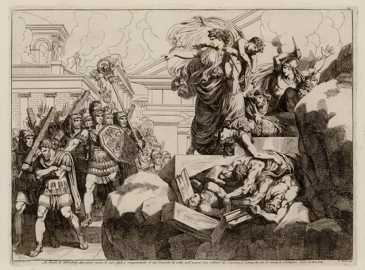 Hasdrubal feleségének öngyilkossága (metszet) alkotó: Bartolomeo Pinelli
