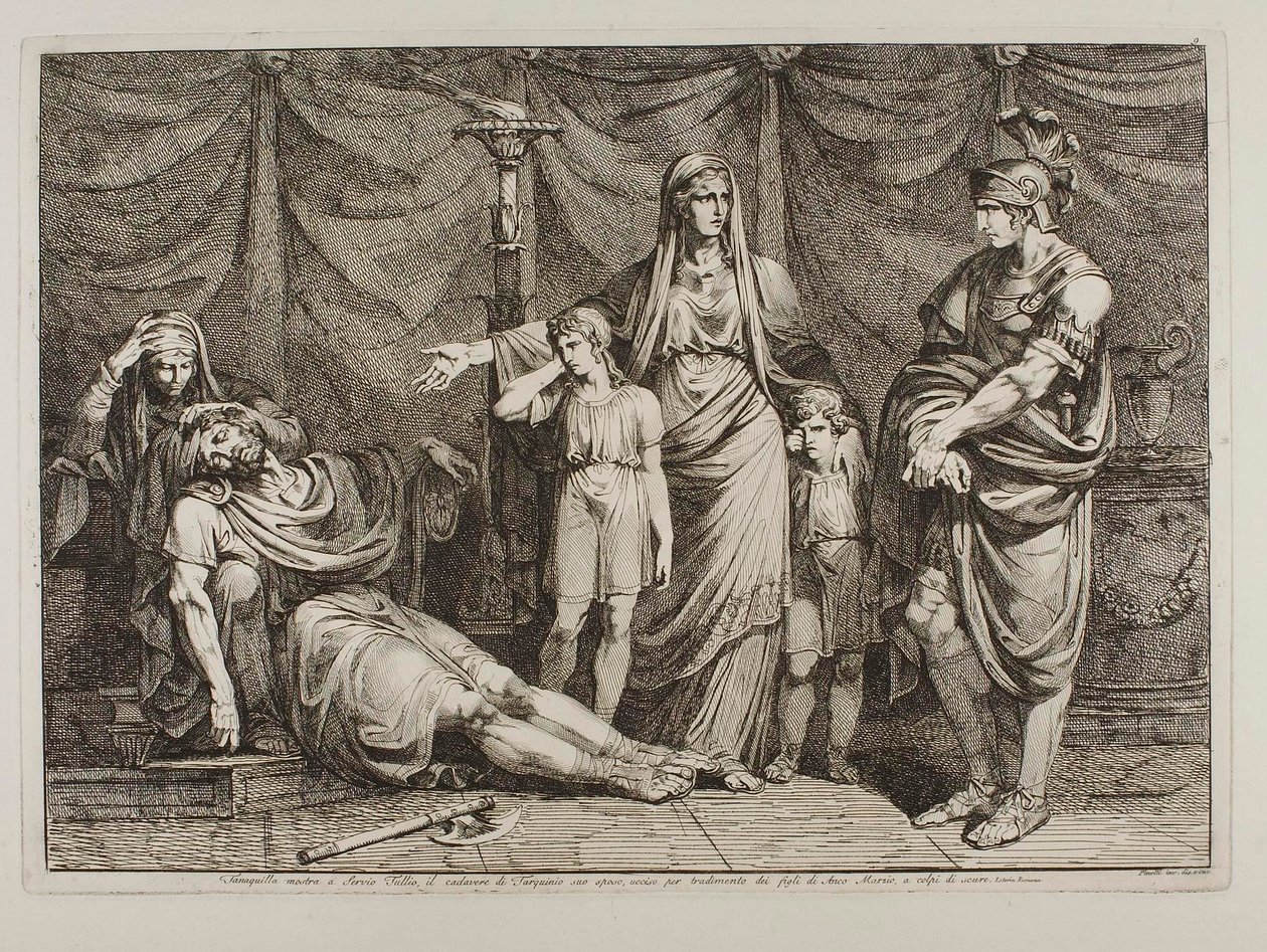 Tanaquilla megmutatja Servius Tulliusnak Tarquinio holttestét alkotó: Bartolomeo Pinelli