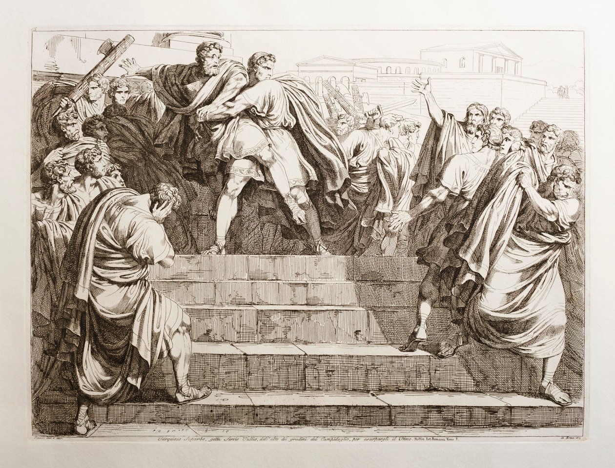 Tarquinius Superbus letaszítja Servius Tulliust a Capitolium lépcsőjén alkotó: Bartolomeo Pinelli