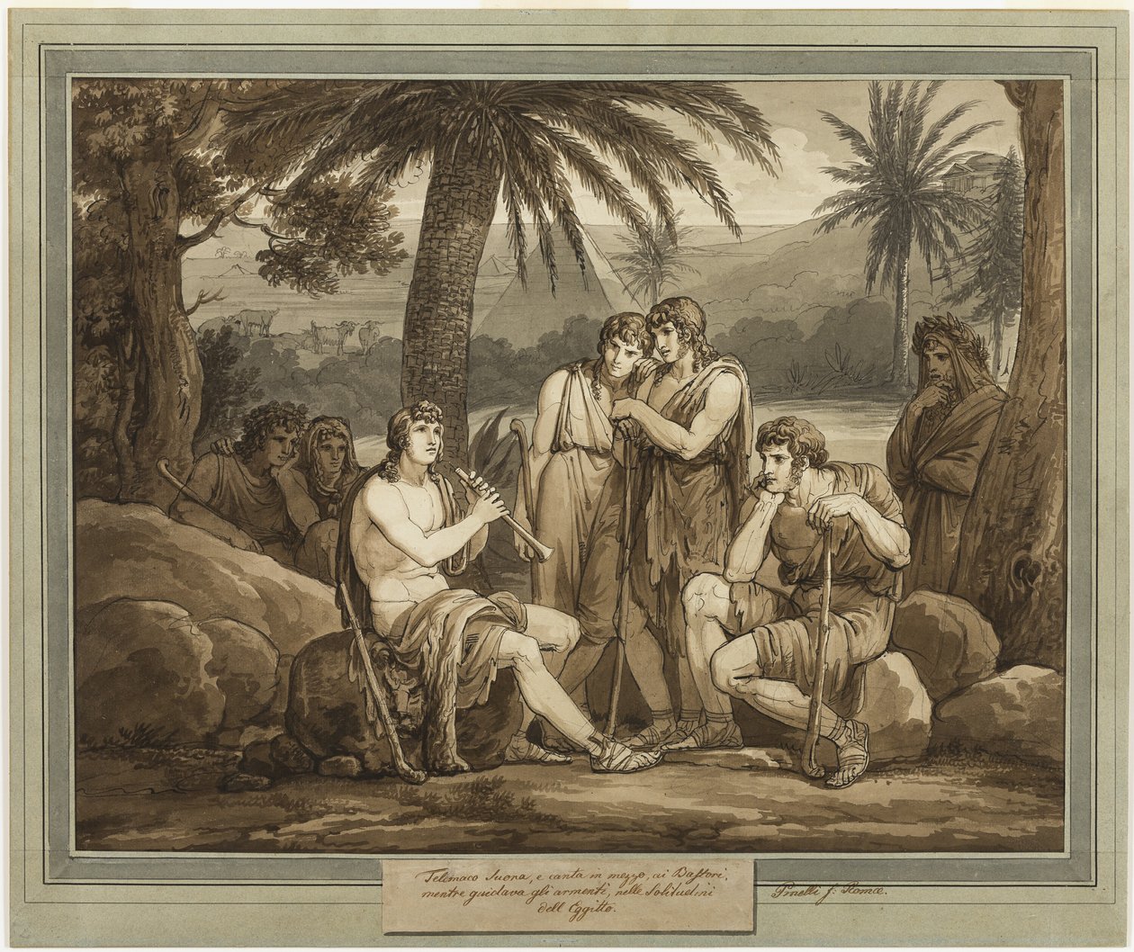 Telemachus játszik és énekel a pásztoroknak Egyiptomban, Telemachus kalandjai, 2. könyvből alkotó: Bartolomeo Pinelli