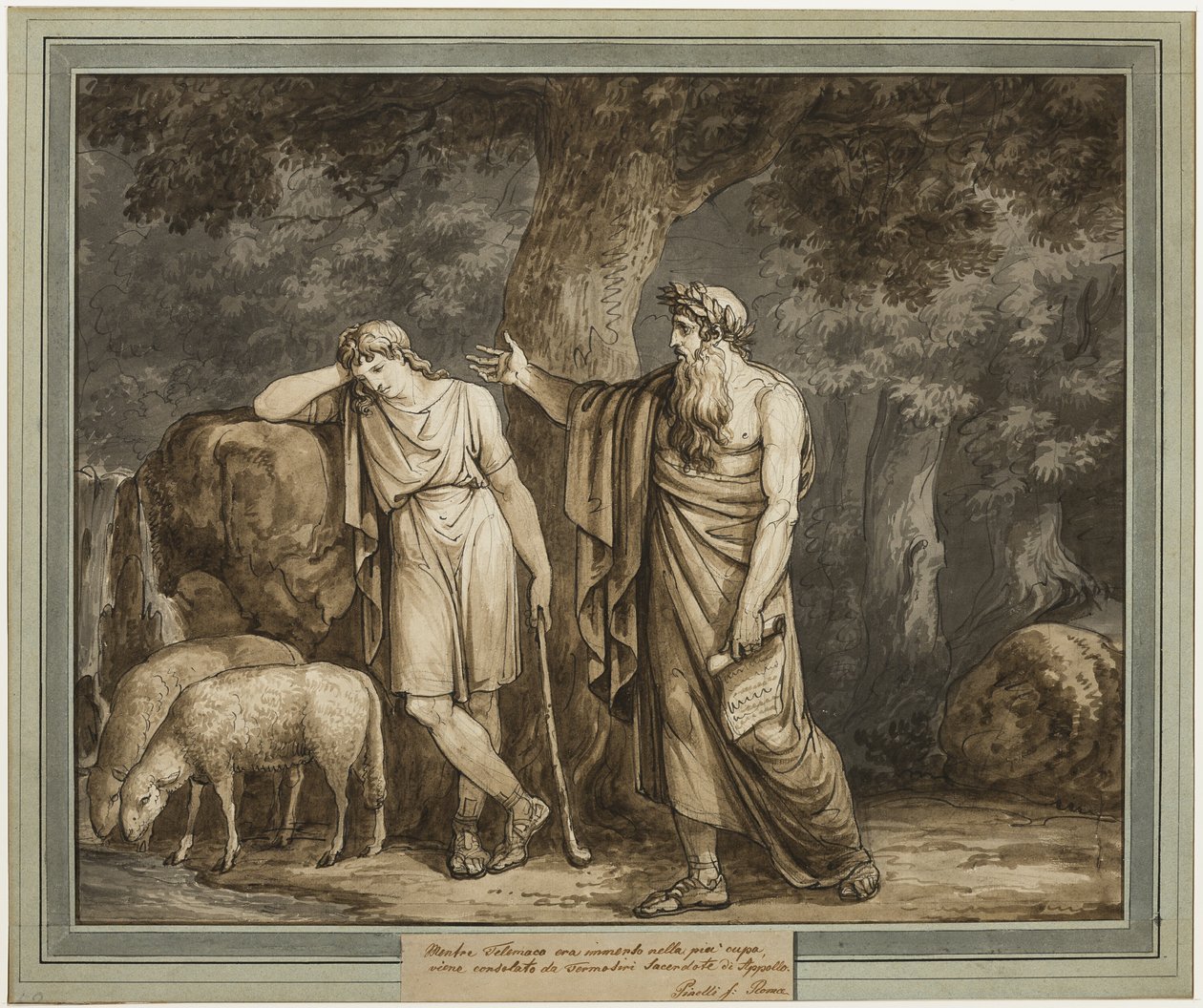 Telemachost Termosiris, Apolló papja vigasztalja Telemachus kalandjai 2. könyvéből alkotó: Bartolomeo Pinelli
