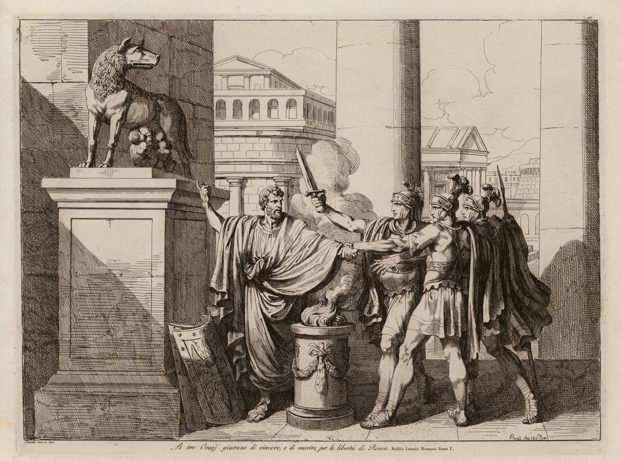 A Horatiusok esküje (metszet) alkotó: Bartolomeo Pinelli