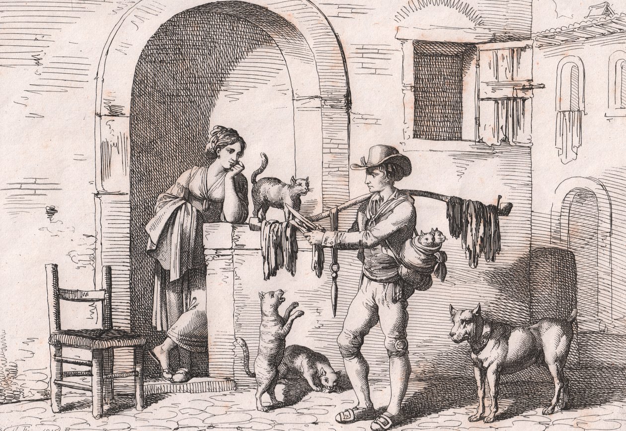 A carnacciaro, macskahús utcai árusa, Bartolomeo Pinelli (Róma) rézkarca alkotó: Bartolomeo Pinelli