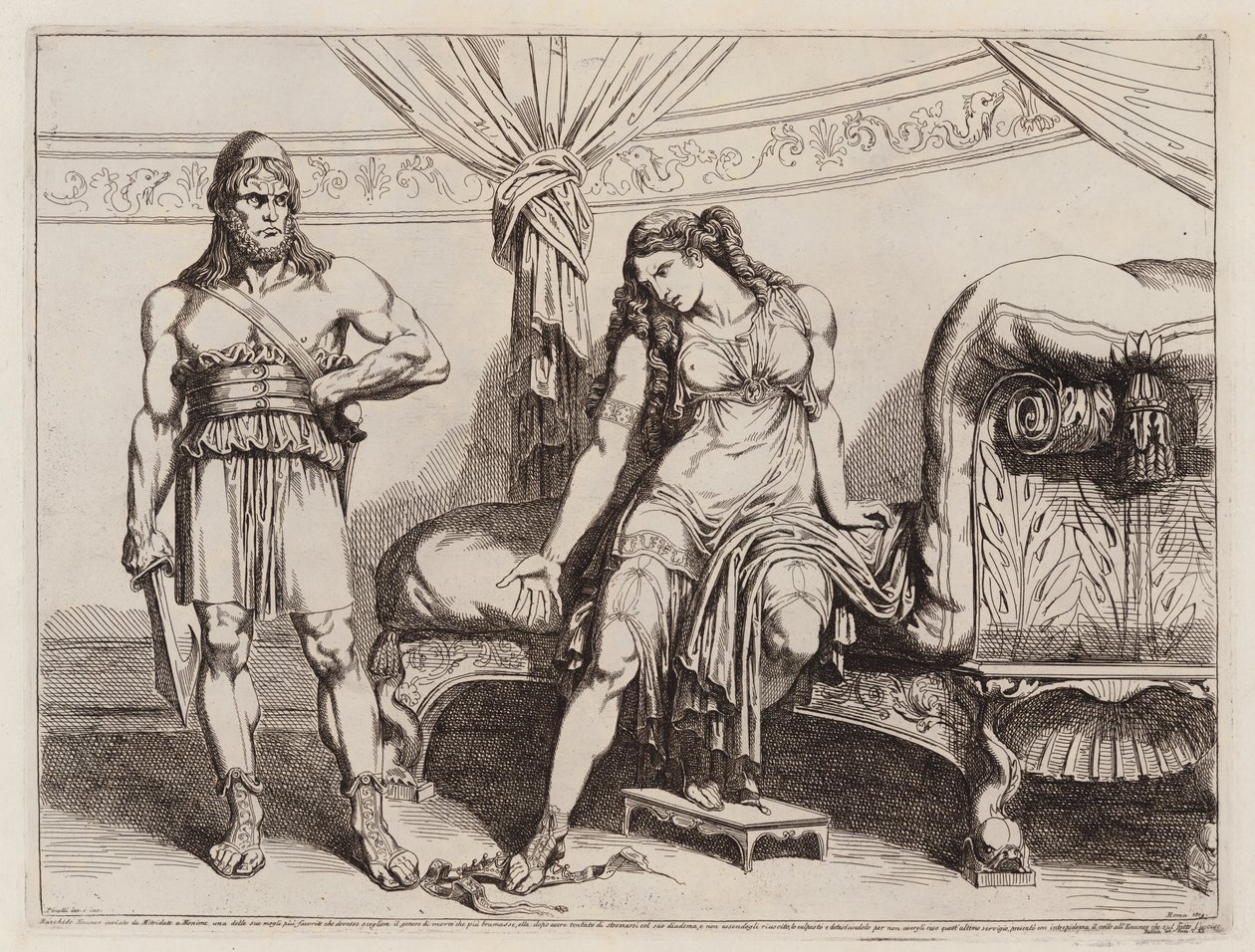 Az eunuch Bacchides, akit VI. Mithridatész küldött feleségének, Monime-nek (metszet) alkotó: Bartolomeo Pinelli