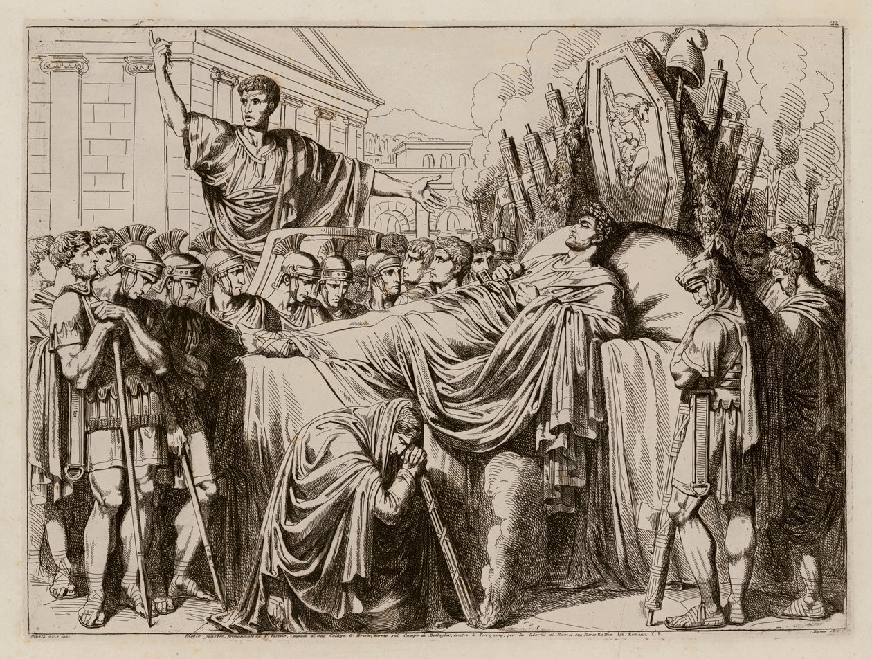 Valerius gyászbeszédet mond Brutus temetésén, Kr. e. 509 (metszet) alkotó: Bartolomeo Pinelli