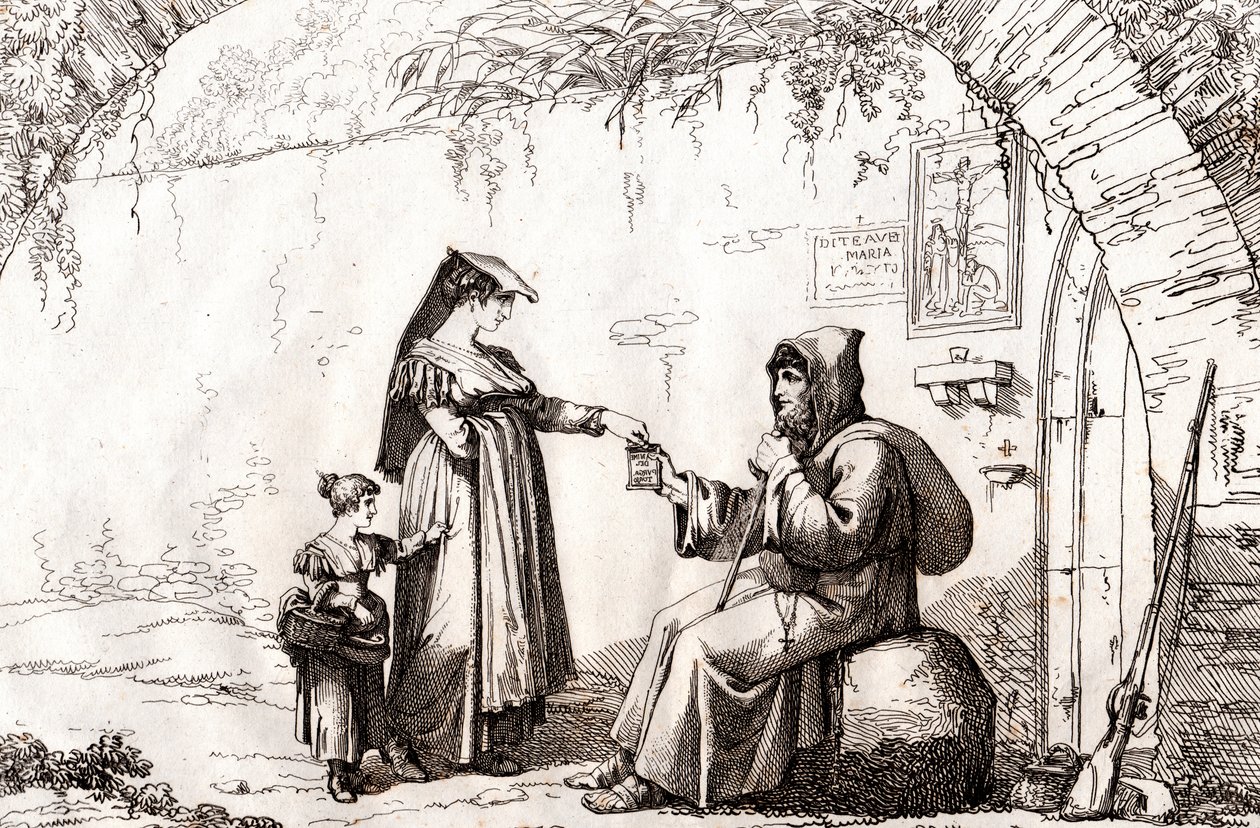 Frascati nő és egy remete, Bartolomeo Pinelli rézkarca (Róma alkotó: Bartolomeo Pinelli