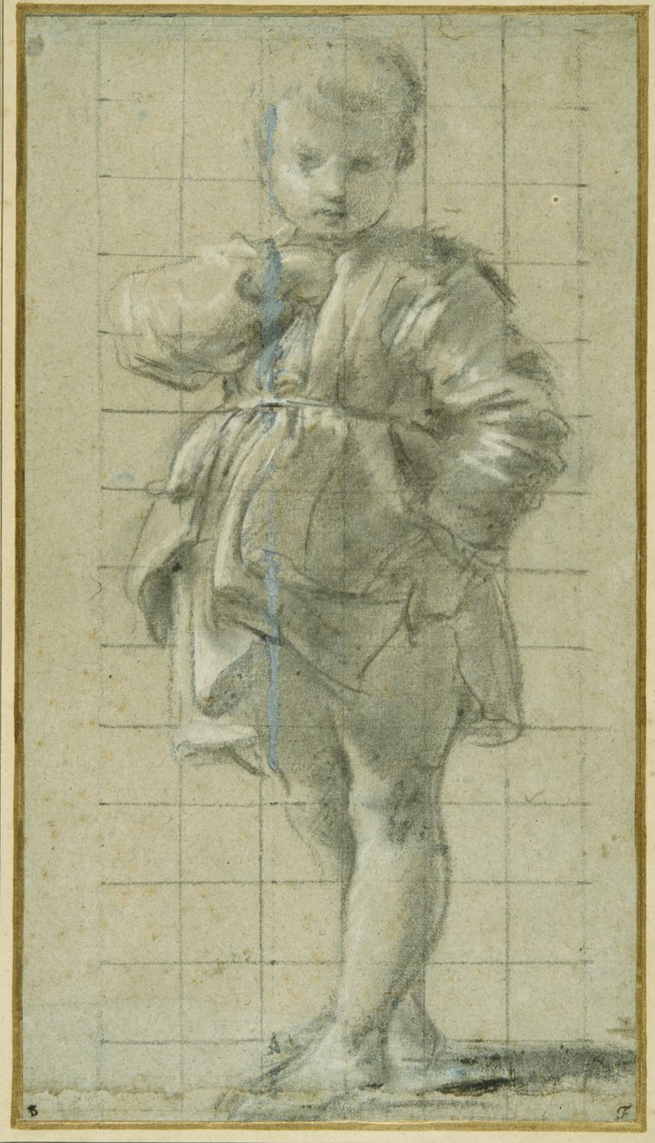 Egy fiatal fiú áll (fekete kréta a carta azzurrán) alkotó: Bartolomeo Schedoni