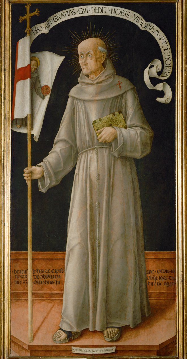 Capistranói Szent Joannes, híres bűnbánati prédikátor, aki keresztes hadjáratokra szólított fel a törökök és husziták ellen ... alkotó: Bartolomeo Vivarini