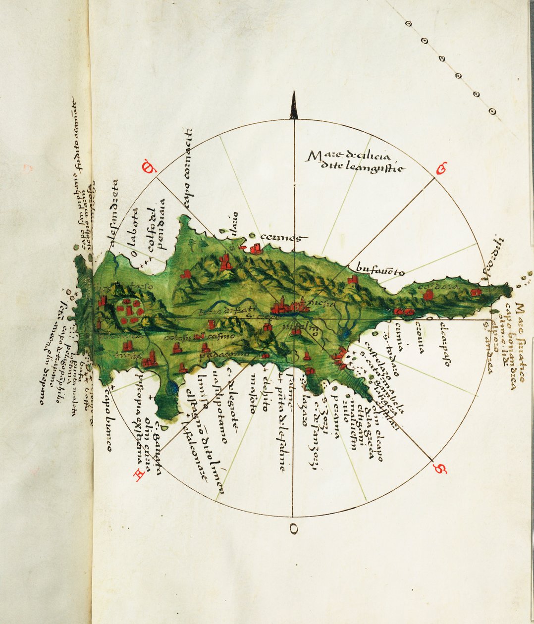 Ciprus térképe, 1485 körül (pergamen) alkotó: Bartolomeo da li Sonetti