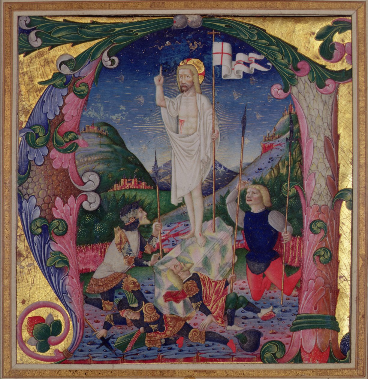 Történelmi kezdetű A, amely Krisztus feltámadását ábrázolja, Lombardia Iskola alkotó: Bartolomeo de Rigossi da Gallarate attr. to Bartolomeo de Rigossi da Gallarate attr. to