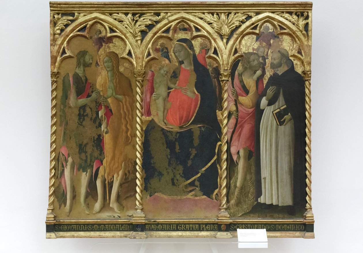 Madonna a gyermekkel és a szentek: Keresztelő János, Mária Magdolna, Mária Magdolna. alkotó: Bartolomeo di Tommaso da Foligno