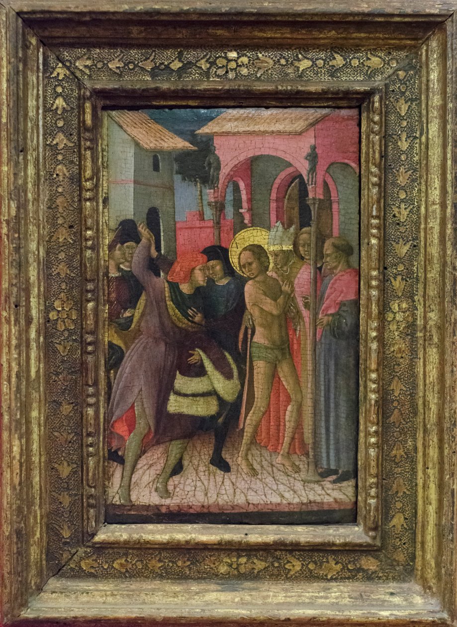 Szent Ferenc levetkőzik és lemond apja, Pietro di Bernardone vagyonáról. alkotó: Bartolomeo di Tommaso da Foligno