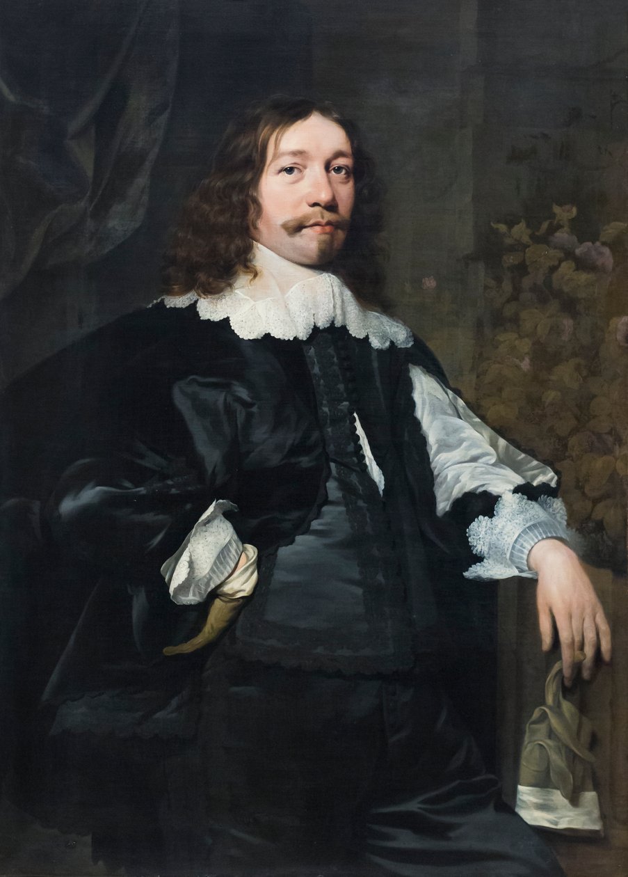 Fekete ruhás férfi portréja, kezében kesztyűvel alkotó: Bartolomeus van der Helst