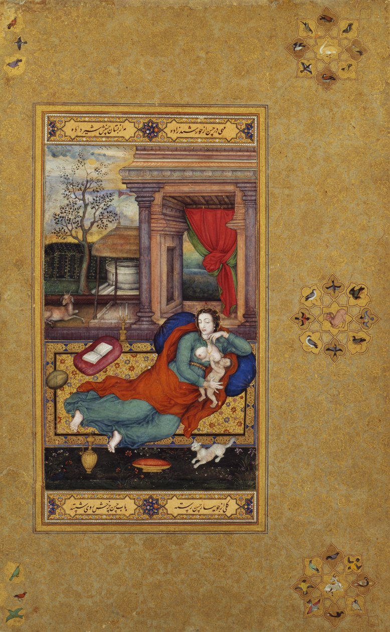 The Virgin and Child, 1590, album oldal 1610 körül (átlátszatlan wc és arany a papíron) alkotó: Basawan