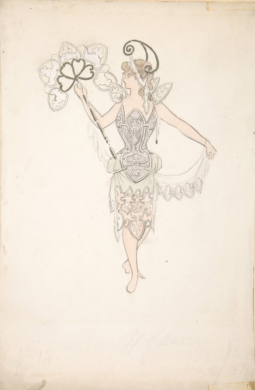 Jelmeztervezés legyezős hölgynek, 1890-99. alkotó: Basil Crage
