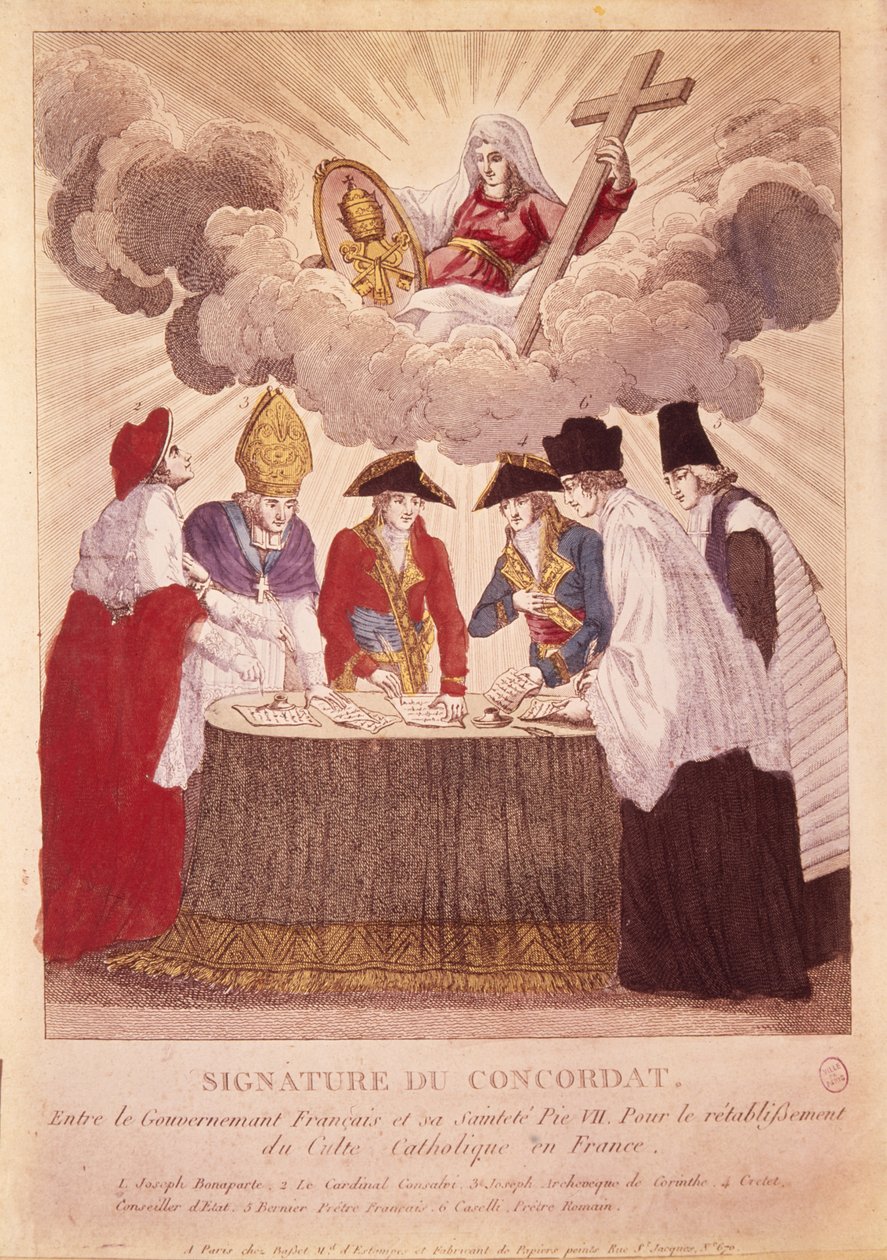 Napóleon és VII. Pius pápa közötti konkordátum aláírása, 1801. július 15. (rézmetszet) alkotó: Basset