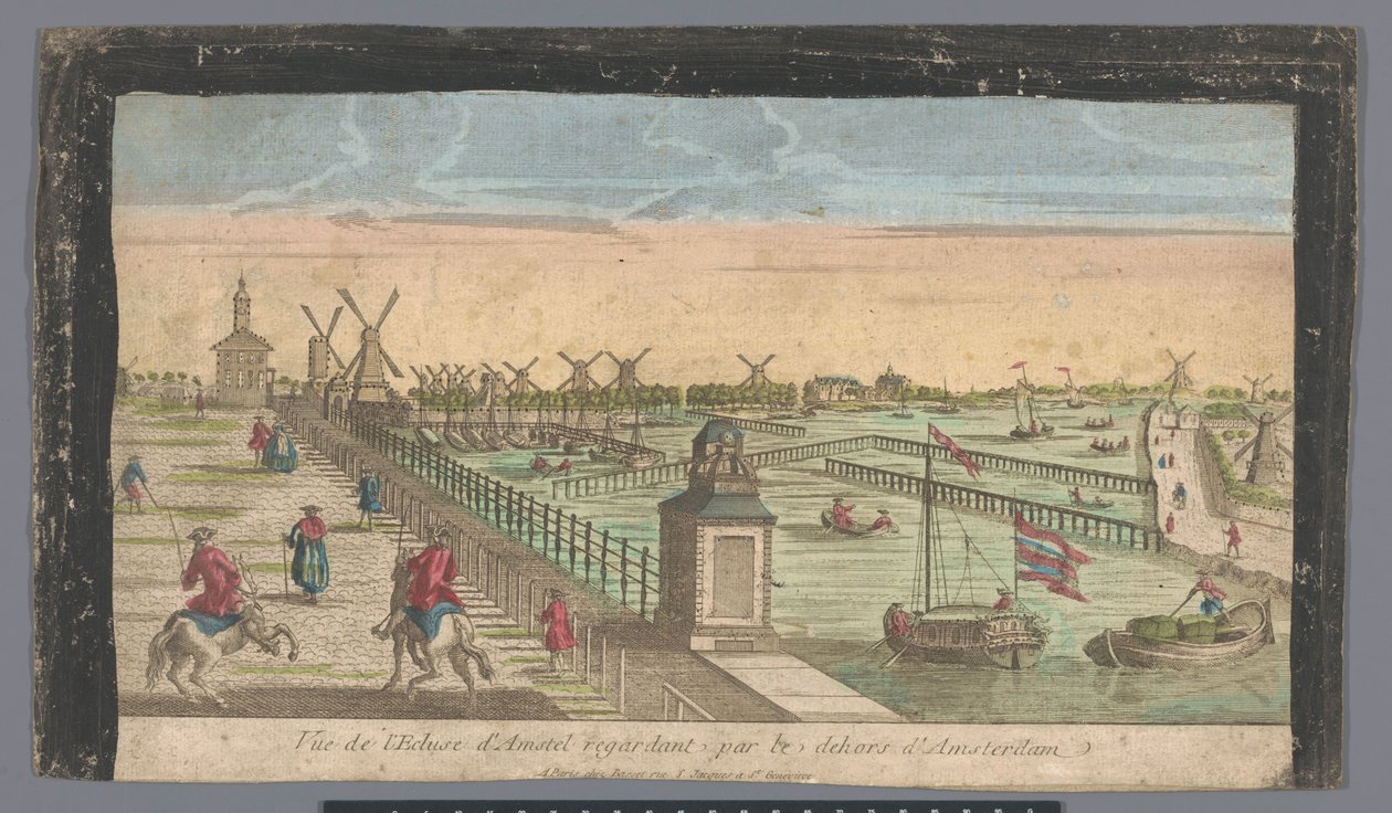 Kilátás a Hogesluisra a Buiten-Amstel, az Amsteldijk és az amszterdami Zaagmolensloot malmai felé Vue de l
