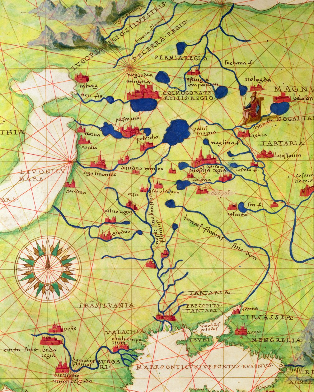 Részlet Európából és Közép-Ázsiából, a világ atlaszából a 33 térképen, Velence, 1553. szeptember 1. (tinta pergamen) (lásd még: 330953) alkotó: Battista Agnese